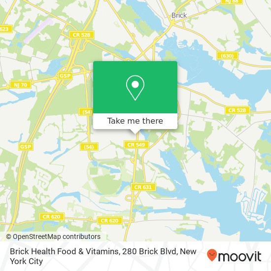 Mapa de Brick Health Food & Vitamins, 280 Brick Blvd