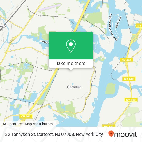 Mapa de 32 Tennyson St, Carteret, NJ 07008