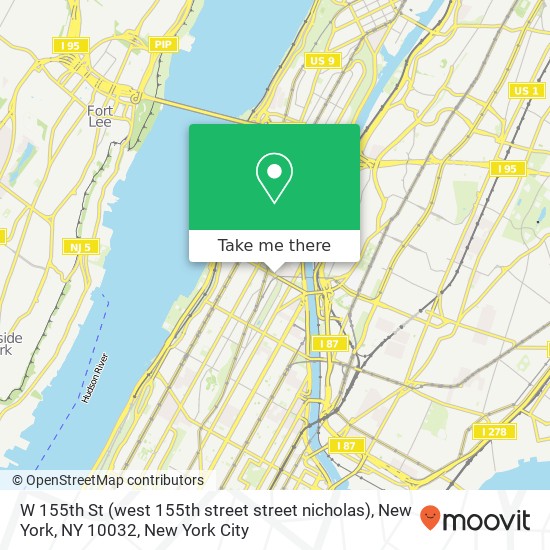 Mapa de W 155th St (west 155th street street nicholas), New York, NY 10032