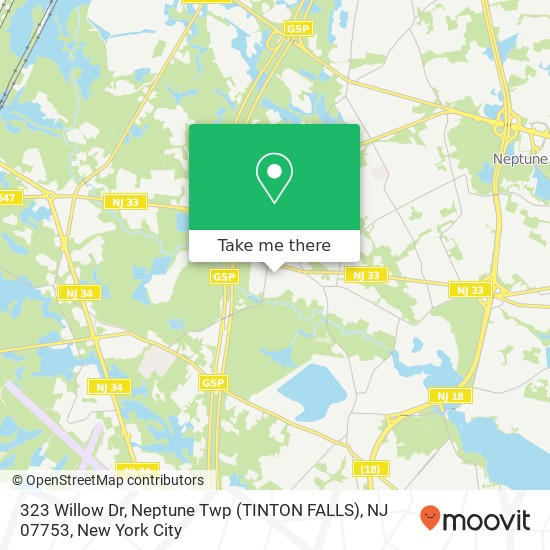 Mapa de 323 Willow Dr, Neptune Twp (TINTON FALLS), NJ 07753