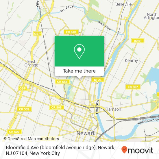 Mapa de Bloomfield Ave (bloomfield avenue ridge), Newark, NJ 07104