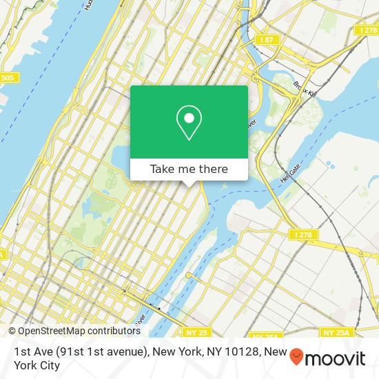 Mapa de 1st Ave (91st 1st avenue), New York, NY 10128