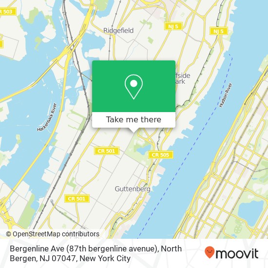 Mapa de Bergenline Ave (87th bergenline avenue), North Bergen, NJ 07047