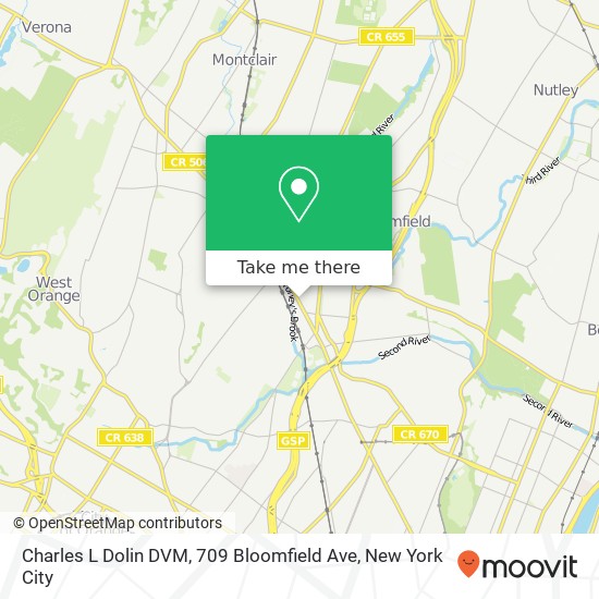 Mapa de Charles L Dolin DVM, 709 Bloomfield Ave
