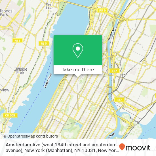 Mapa de Amsterdam Ave (west 134th street and amsterdam avenue), New York (Manhattan), NY 10031
