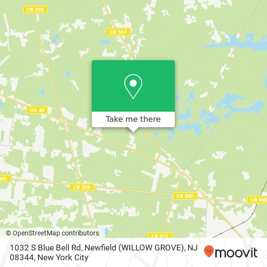 Mapa de 1032 S Blue Bell Rd, Newfield (WILLOW GROVE), NJ 08344