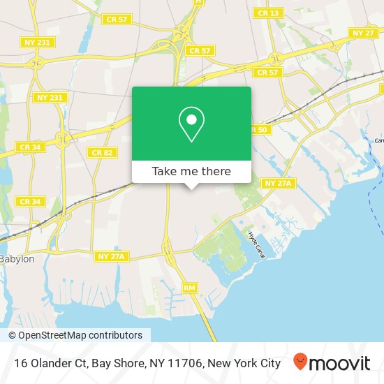 Mapa de 16 Olander Ct, Bay Shore, NY 11706