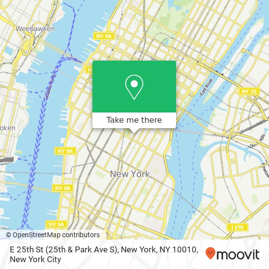 Mapa de E 25th St (25th & Park Ave S), New York, NY 10010