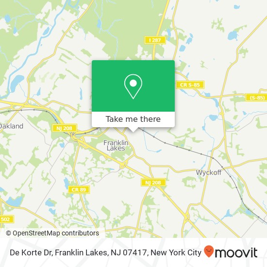 Mapa de De Korte Dr, Franklin Lakes, NJ 07417