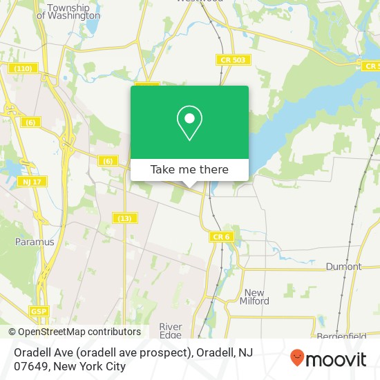 Mapa de Oradell Ave (oradell ave prospect), Oradell, NJ 07649