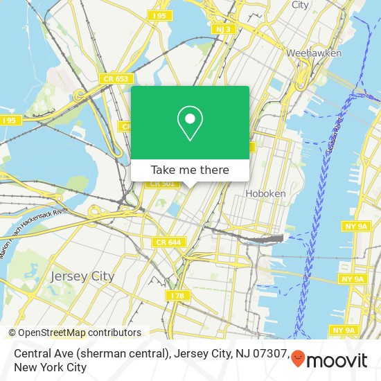 Mapa de Central Ave (sherman central), Jersey City, NJ 07307