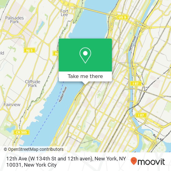 Mapa de 12th Ave (W 134th St and 12th aven), New York, NY 10031