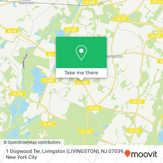 Mapa de 1 Dogwood Ter, Livingston (LIVINGSTON), NJ 07039