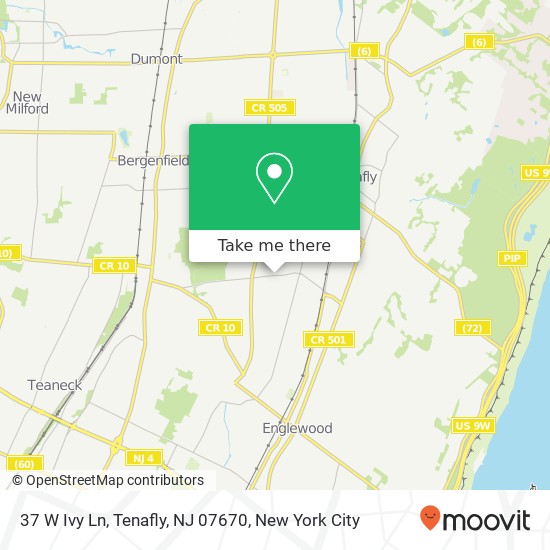 Mapa de 37 W Ivy Ln, Tenafly, NJ 07670