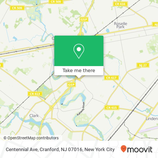 Mapa de Centennial Ave, Cranford, NJ 07016
