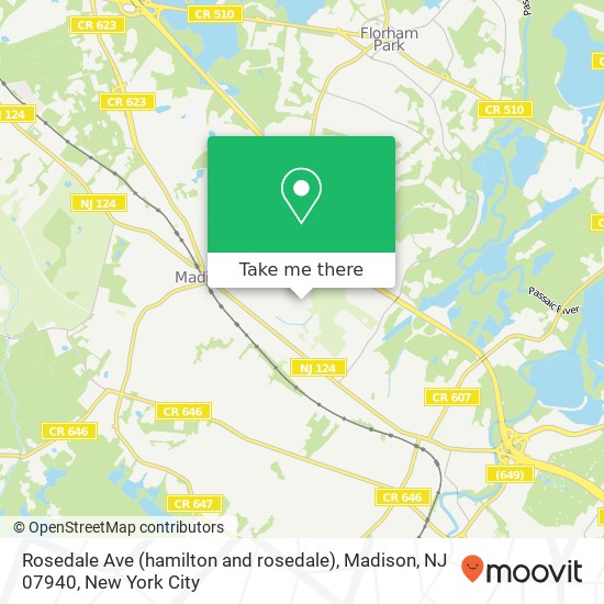 Mapa de Rosedale Ave (hamilton and rosedale), Madison, NJ 07940