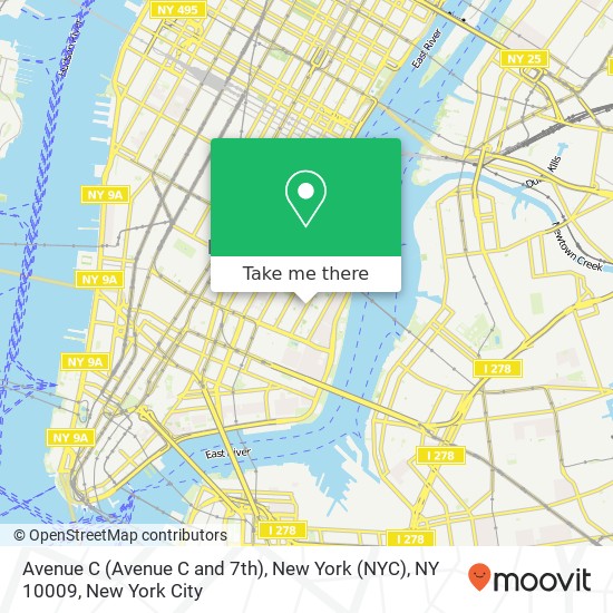 Mapa de Avenue C (Avenue C and 7th), New York (NYC), NY 10009