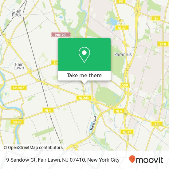 Mapa de 9 Sandow Ct, Fair Lawn, NJ 07410
