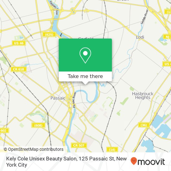 Mapa de Kely Cole Unisex Beauty Salon, 125 Passaic St