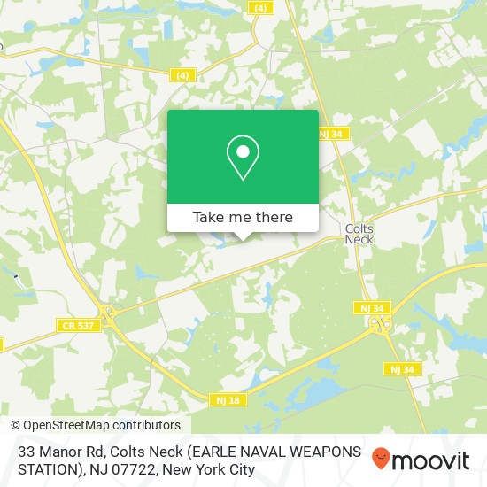 Mapa de 33 Manor Rd, Colts Neck (EARLE NAVAL WEAPONS STATION), NJ 07722