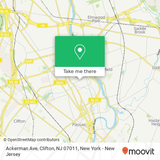 Mapa de Ackerman Ave, Clifton, NJ 07011