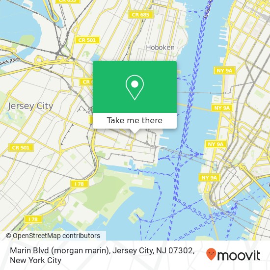 Mapa de Marin Blvd (morgan marin), Jersey City, NJ 07302