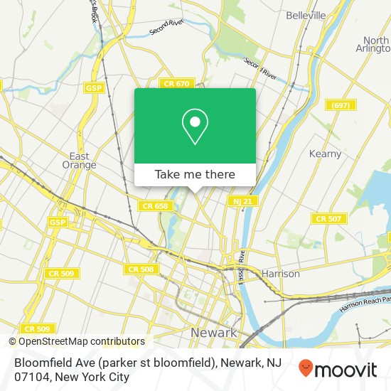 Mapa de Bloomfield Ave (parker st bloomfield), Newark, NJ 07104