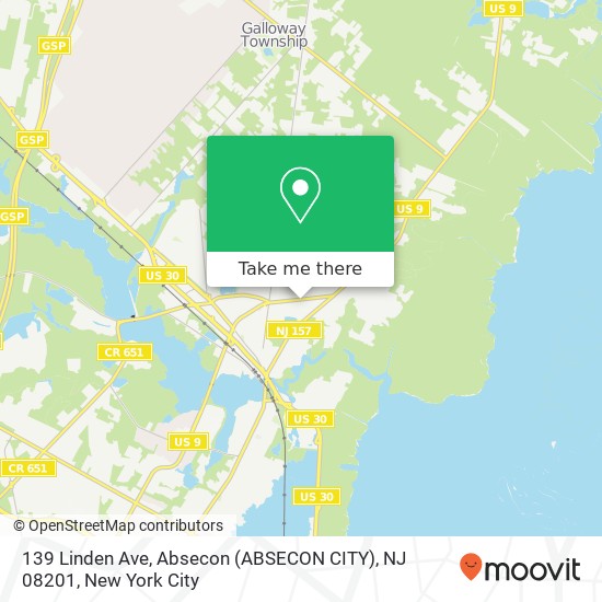 Mapa de 139 Linden Ave, Absecon (ABSECON CITY), NJ 08201