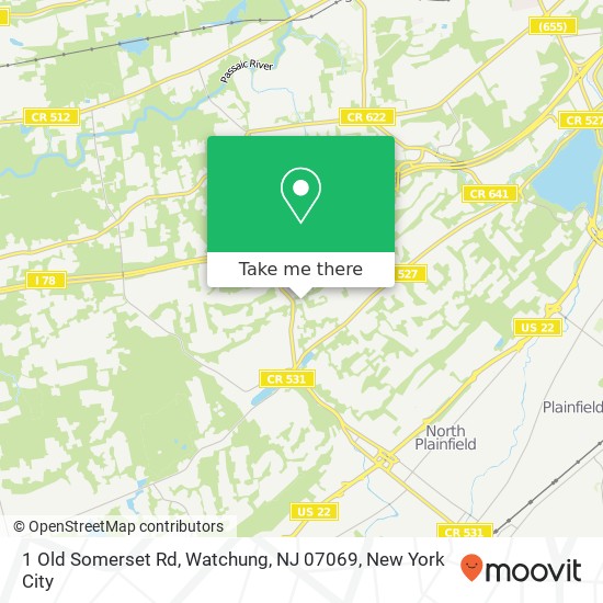 Mapa de 1 Old Somerset Rd, Watchung, NJ 07069
