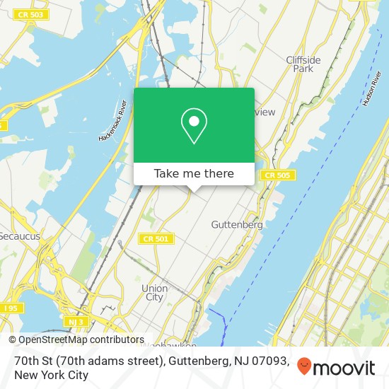 Mapa de 70th St (70th adams street), Guttenberg, NJ 07093