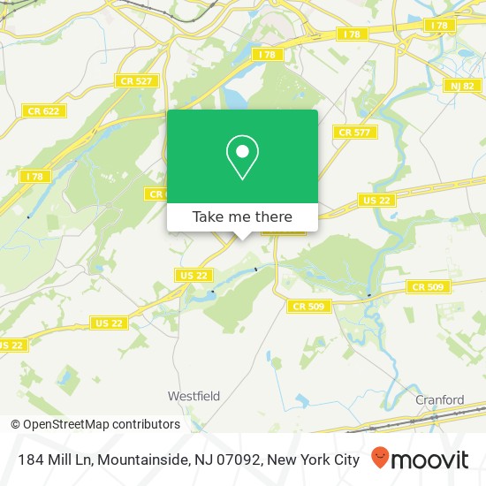 Mapa de 184 Mill Ln, Mountainside, NJ 07092