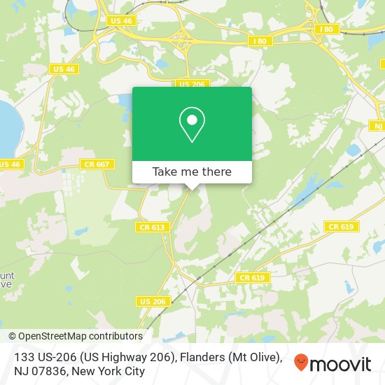 Mapa de 133 US-206 (US Highway 206), Flanders (Mt Olive), NJ 07836