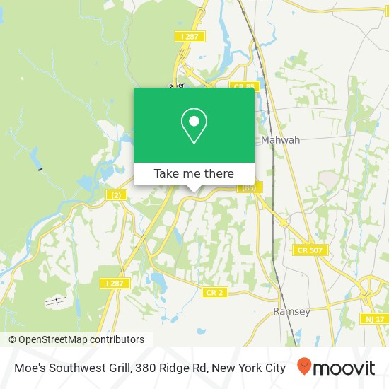 Mapa de Moe's Southwest Grill, 380 Ridge Rd