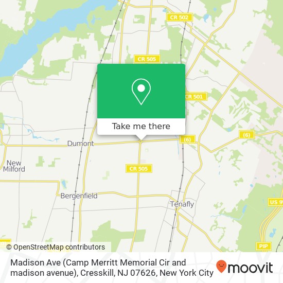 Madison Ave (Camp Merritt Memorial Cir and madison avenue), Cresskill, NJ 07626 map