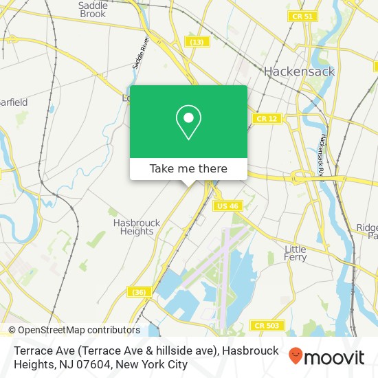 Mapa de Terrace Ave (Terrace Ave & hillside ave), Hasbrouck Heights, NJ 07604