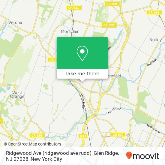 Mapa de Ridgewood Ave (ridgewood ave rudd), Glen Ridge, NJ 07028