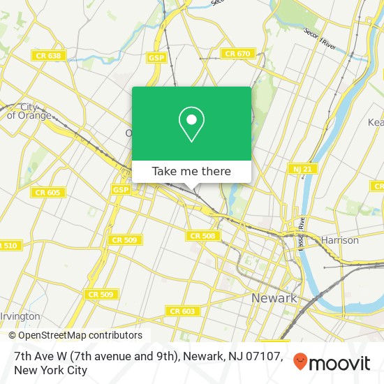 Mapa de 7th Ave W (7th avenue and 9th), Newark, NJ 07107