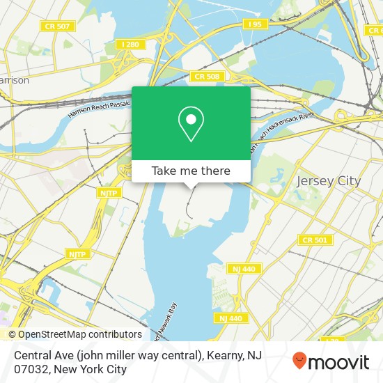 Mapa de Central Ave (john miller way central), Kearny, NJ 07032