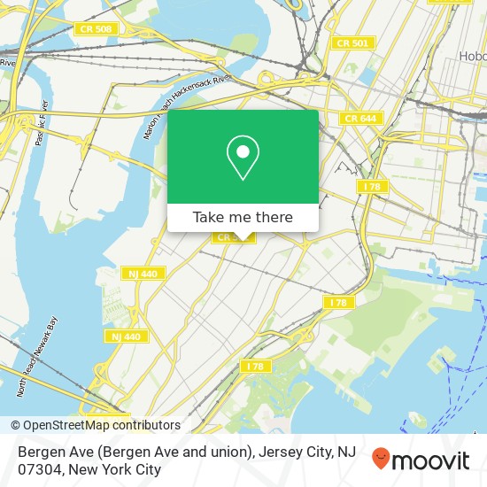 Mapa de Bergen Ave (Bergen Ave and union), Jersey City, NJ 07304