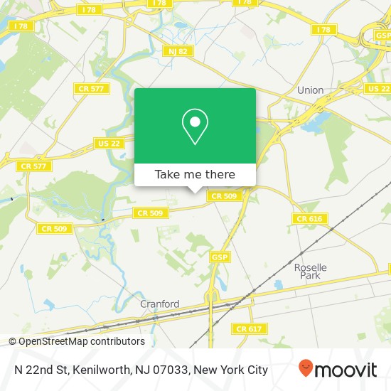 Mapa de N 22nd St, Kenilworth, NJ 07033