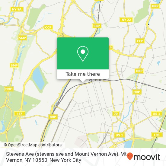 Mapa de Stevens Ave (stevens ave and Mount Vernon Ave), Mt Vernon, NY 10550
