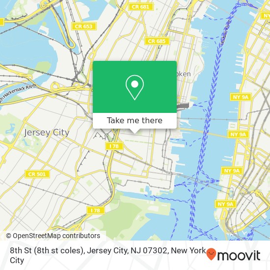Mapa de 8th St (8th st coles), Jersey City, NJ 07302