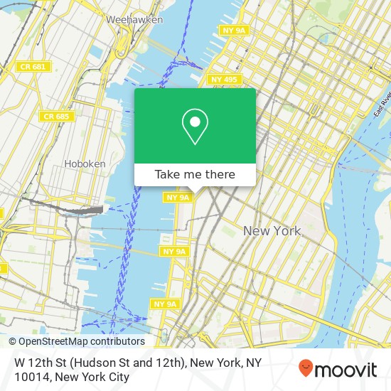 Mapa de W 12th St (Hudson St and 12th), New York, NY 10014