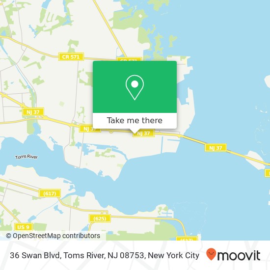 Mapa de 36 Swan Blvd, Toms River, NJ 08753