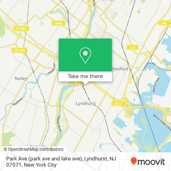 Mapa de Park Ave (park ave and lake ave), Lyndhurst, NJ 07071