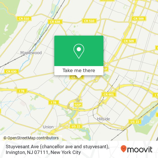 Stuyvesant Ave (chancellor ave and stuyvesant), Irvington, NJ 07111 map