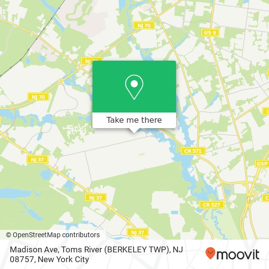 Mapa de Madison Ave, Toms River (BERKELEY TWP), NJ 08757