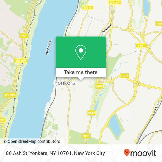 Mapa de 86 Ash St, Yonkers, NY 10701