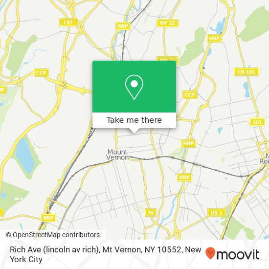Mapa de Rich Ave (lincoln av rich), Mt Vernon, NY 10552