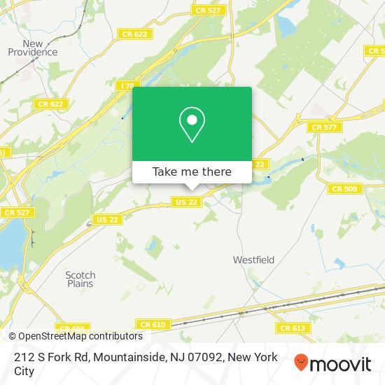 Mapa de 212 S Fork Rd, Mountainside, NJ 07092